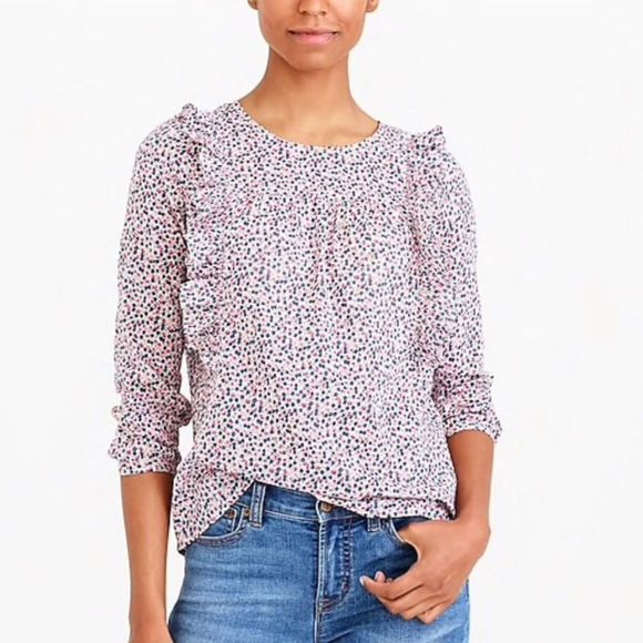 J. Crew Tops - J Crew Mercantile Ditsy Floral Ruffle Trim Cotton 3/4 Sleeve Top NWT